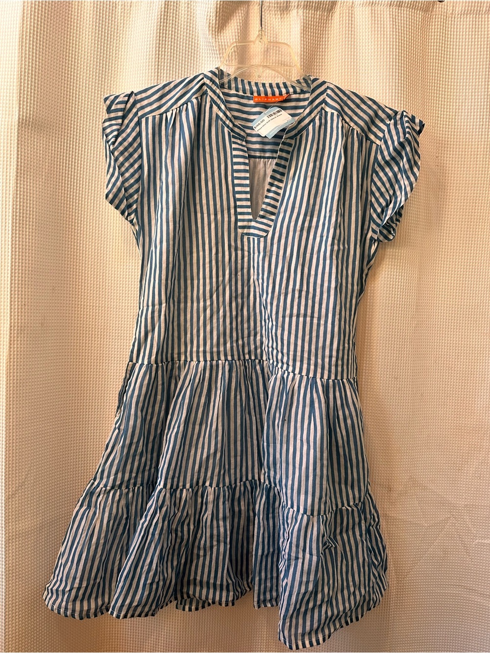 Oliphant Blue and White Striped Tiered Dress